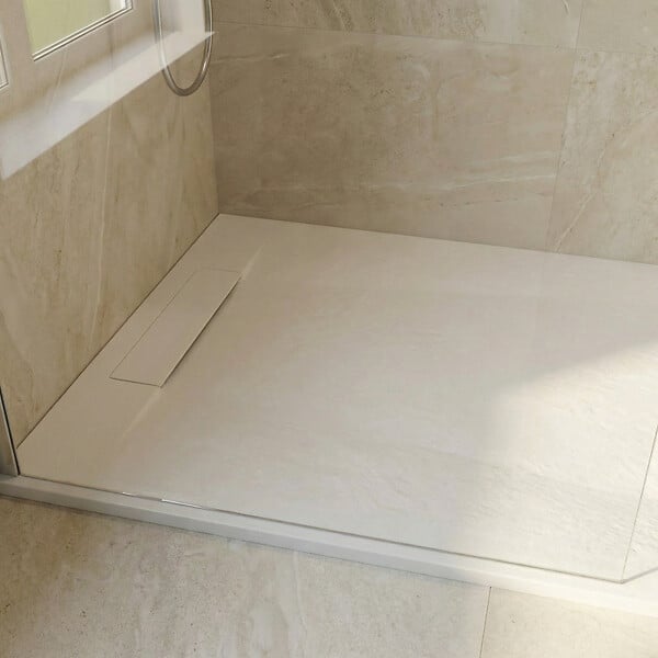 CERAMIA - Ceramia PixL 120x90 cm receveur de douche rectangulaire à poser en résine composite, surface effet pierre, blanc (CERAPX12090W) : - large