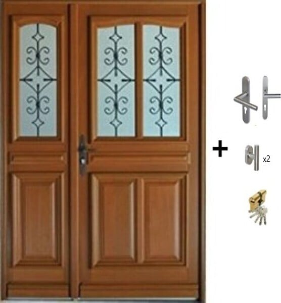 GD MENUISERIES - Porte d'entrée Bois Tiercée Vitrée Vauban H215 x L120 Côte Tableau p.Droit (Poignée, Barillet ref IN158RPL2 - IN303NEW) - large