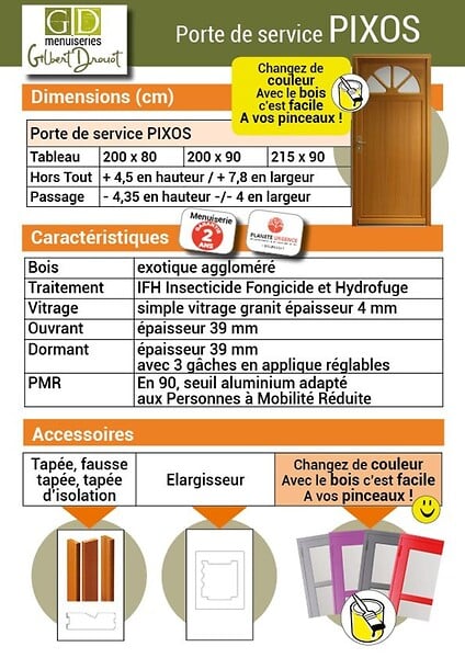 GD MENUISERIES - Porte De Service Bois Vitrée Pixos, H200 x L80 Côte Tableau, p.Gauche (Poignée, Barillet ref 01245F924) - large