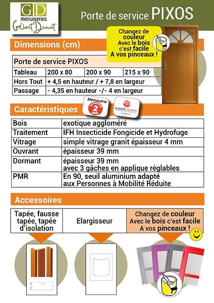 GD MENUISERIES - Porte De Service Bois Vitrée Pixos, H215 x L90 cm Côte Tableau p.Droit - large