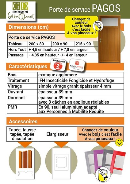 GD MENUISERIES - Porte De Service Bois Pagos, H200 x L90 cm Côte Tableau, p.Droit - large