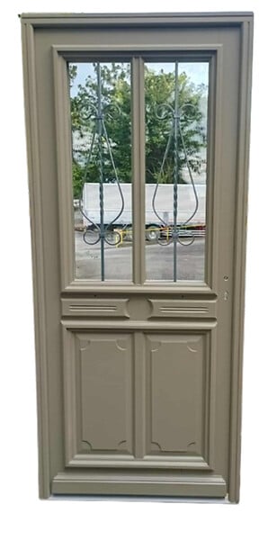 GD MENUISERIES - Porte d'entrée Bois Vitrée Baptiste Vert Gris Olive, H200 x L90 cm Côte Tableau p.Gauche - large