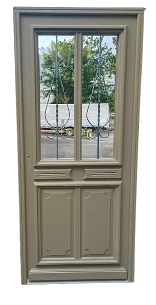 GD MENUISERIES - Porte d'entrée Bois Vitrée Baptiste Vert Gris Olive, H215 x L90 cm Côte Tableau p.Droit - large