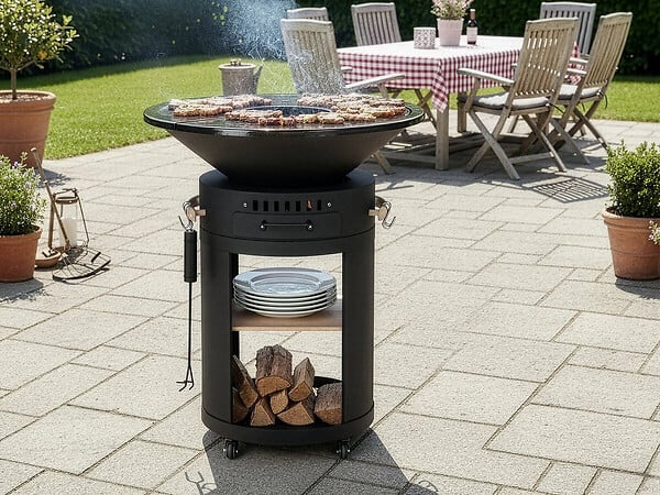 HABITAT ET JARDIN - Barbecue plancha brasero à charbon et bois "Cesar premium" - Ø 81 cm - Noir - large