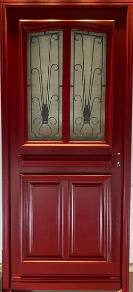 GD MENUISERIES - Porte d'entrée Bois Vitrée Martine Rouge pourpre, H215 x L90 cm Côte Tableau p. Gauche - large