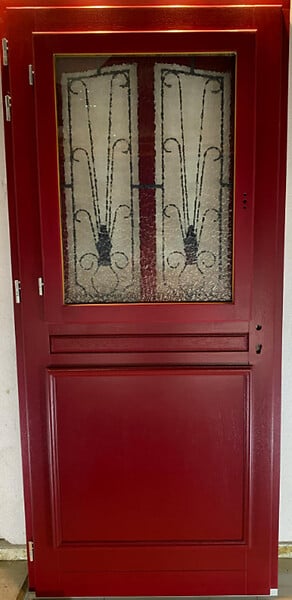 GD MENUISERIES - Porte d'entrée Bois Vitrée Martine Rouge pourpre, H215 x L90 cm Côte Tableau p. Gauche - large