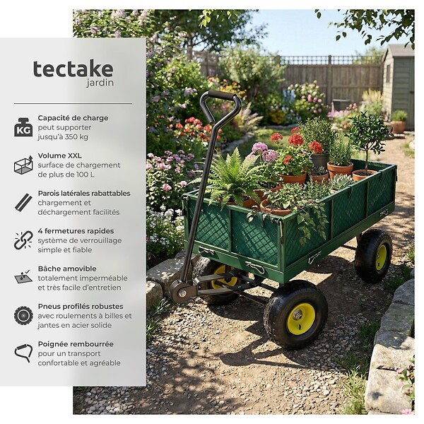 TECTAKE - Chariot de jardin 350 kg vert - large