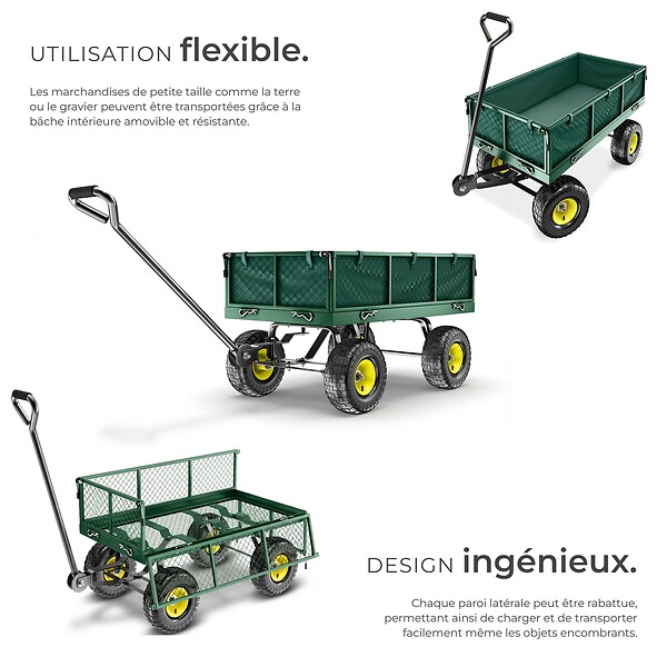 TECTAKE - Chariot de jardin 350 kg vert - large