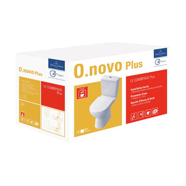 VILLEROY ET BOCH - Combi Pack O.NOVO PLUS - Sortie horizontale - Blanc- Avec abattant Soft Close blanc - large