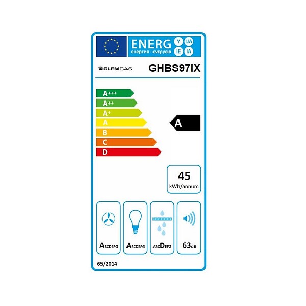 GLEM - hotte décorative murale 90cm 63db 564m3/h inox/noir - GHBS97IX - large