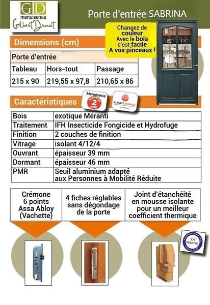 GD MENUISERIES - Porte d'entrée Bois Vitrée Sabrina Gris Anthr. H215 x L90 cm Côte Tableau p.Gauche (Poignée, Barillet ref N158RPL -IN158RCI) - large