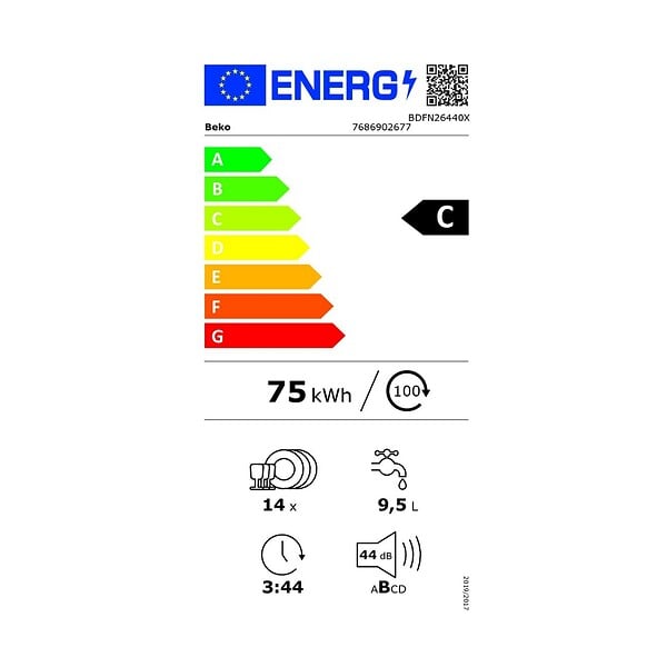 BEKO - lave-vaisselle 60cm 14 couverts 44db inox - BDFN26440X - large