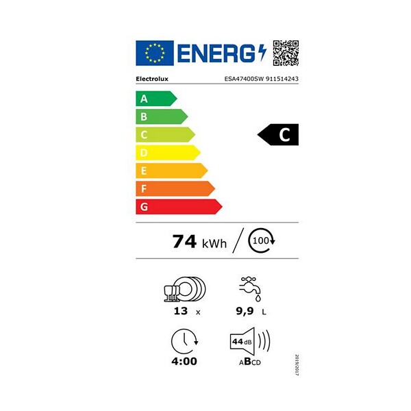 ELECTROLUX - lave-vaisselle 60cm 13 couverts 44db blanc - ESA47400SW - large
