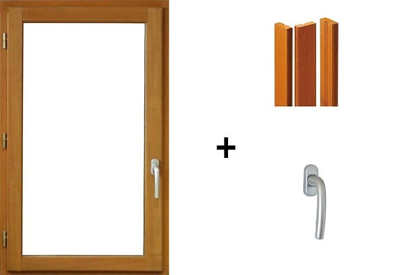GD MENUISERIES - fenetre Bois 1 Vantail H95 x L60 cm Tirant Gauche, tapees iso 100 cm (2 de 1,9m), poignee - large