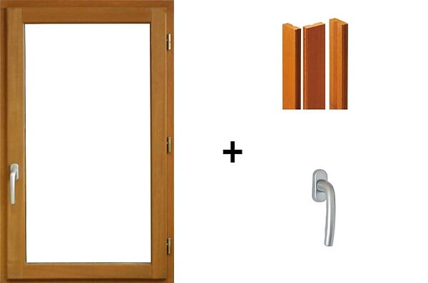 GD MENUISERIES - fenetre Bois 1 Vantail H75 x L50 cm Tirant Droit, tapees iso 120 cm (2 de 1,9m), poignee - large