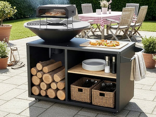 HABITAT ET JARDIN - Barbecue plancha brasero avec four à pizza "Maréchal" - Ø 81 cm  - Noir - large