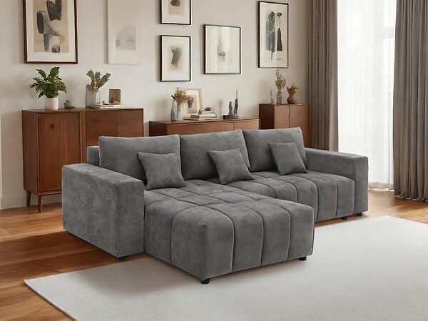 HABITAT ET JARDIN - Canapé d'angle réversible/convertible en tissu - "George" - 4 places - Gris - large