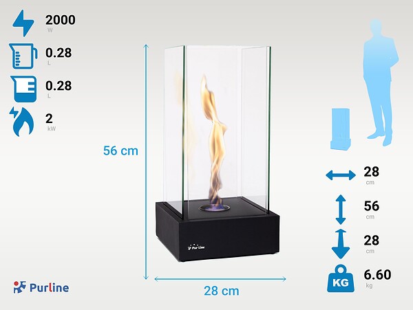 PURLINE - Cheminée de table à l'éthanol avec flamme à effet tornade - large