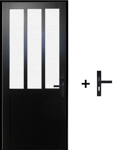 GD MENUISERIES - Bloc Porte Atelier Noir vitre depoli H204 x L73 cm Côte Tableau P.Gauche, Poignee - large
