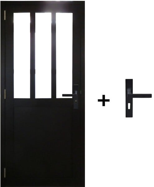 GD MENUISERIES - Bloc Porte Atelier Noir H204 x L73 cm Côte Tableau P.Droit,Poignee - large