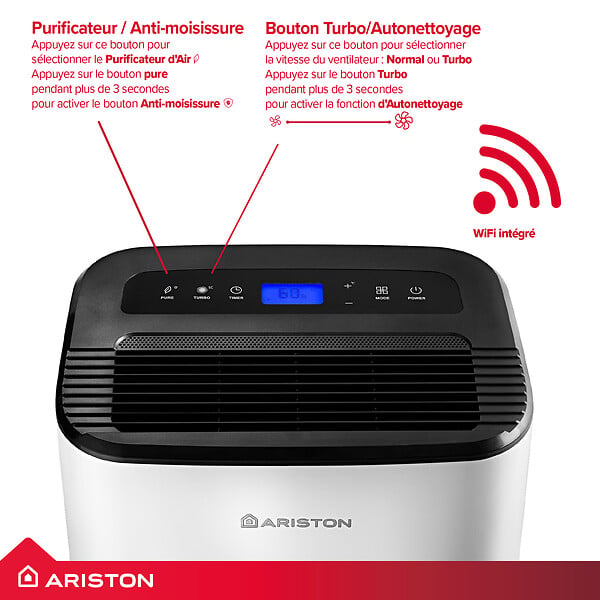 ARISTON - Ariston Deos Déshumidificateur silencieux et intuitif avec WIFI intégré, Blanc (3381355) - large