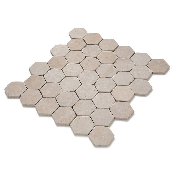 RO'MA NATURE - Tomette hexagonale Pierre d'Egypte Beige 14x14x2 cm - Intérieur et Extérieur (lot de 1 m²) - large