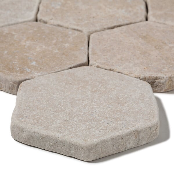 RO'MA NATURE - Tomette hexagonale Pierre d'Egypte Beige 14x14x2 cm - Intérieur et Extérieur (lot de 1 m²) - large