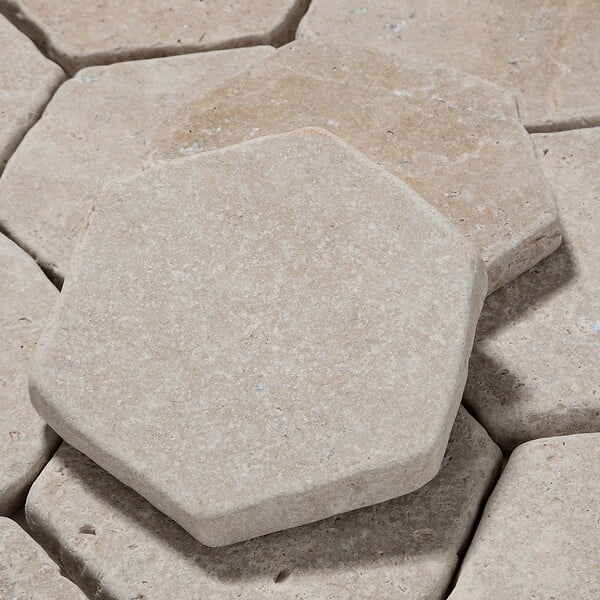 RO'MA NATURE - Tomette hexagonale Pierre d'Egypte Beige 14x14x2 cm - Intérieur et Extérieur (lot de 1 m²) - large