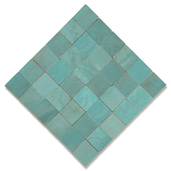 RO'MA NATURE - Carrelage Zellige Marocain Bleu Maldives 5x5 cm  (vendu par plaque de 30x30 cm soit 0,09 m²) - large