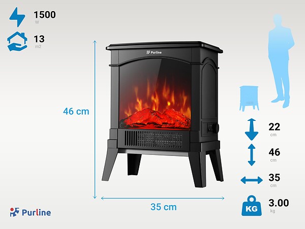PURLINE - Cheminée électrique compacte sur pied 1500 W - large