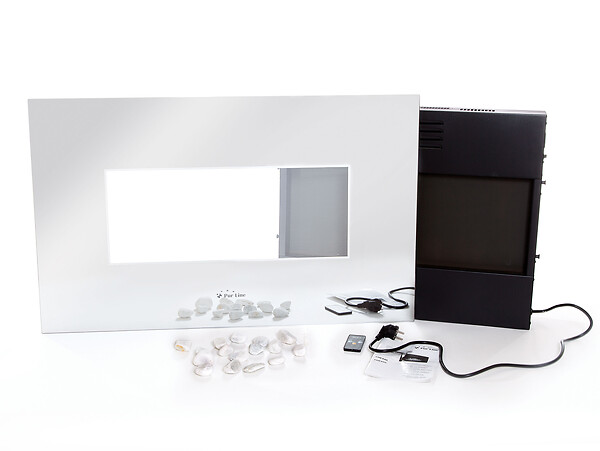 PURLINE - Cheminée électrique en verre trempé effet miroir avec télécommande - large