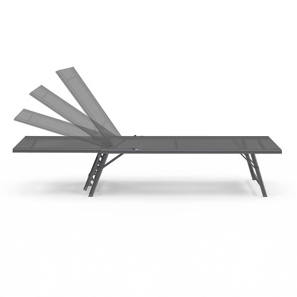 ID MARKET - Lot de 2 transats de jardin inclinables KAILUA en acier gris anthracite et toile grise - large