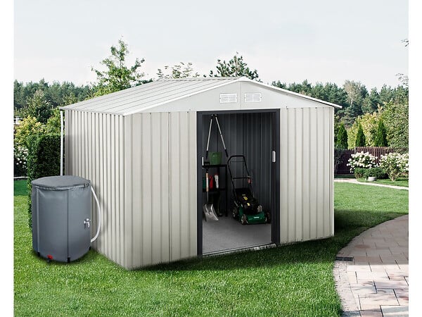 HABITAT ET JARDIN - Abri de jardin métal "Nebraska" - 5,29m² avec gouttière et récupérateur d'eau - large
