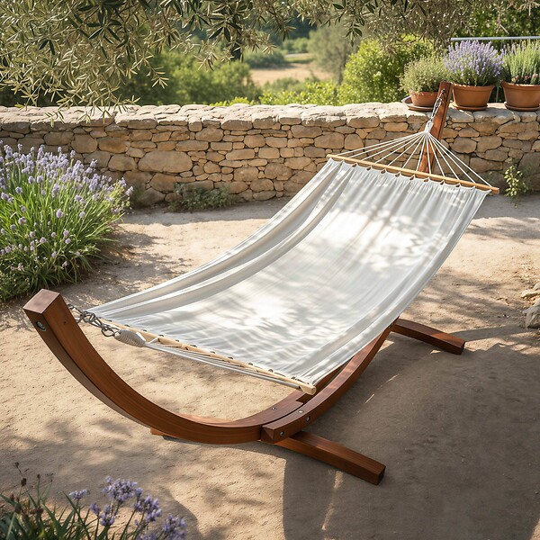 OVIALA - Hamac avec support en bois blanc - Manille - large