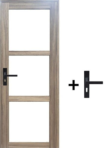 GD MENUISERIES - Bloc Porte bois Frake Vitrage transparent H204 x L73 cm Côte Tableau P.Droit, Poignee - large
