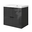 AICA SANITAIRE - Meuble de salle de bain suspendu 60 cm, 2 tiroirs, avec vasque blanche,MDF anthracite brillant - vignette