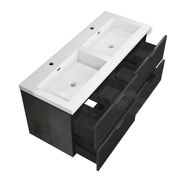 AICA SANITAIRE - Meuble de salle de bain suspendu 120 cm, 4 tiroirs, avec vasque blanche,MDF anthracite brillant - large