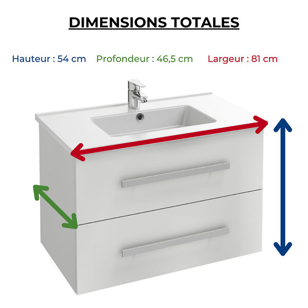 JACOB DELAFON - Pack meuble vasque 80 cm Ola up blanc + colonne - large