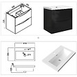 AICA SANITAIRE - Meuble de salle de bain suspendu 60 cm, 2 tiroirs, avec vasque blanche,MDF noir - vignette