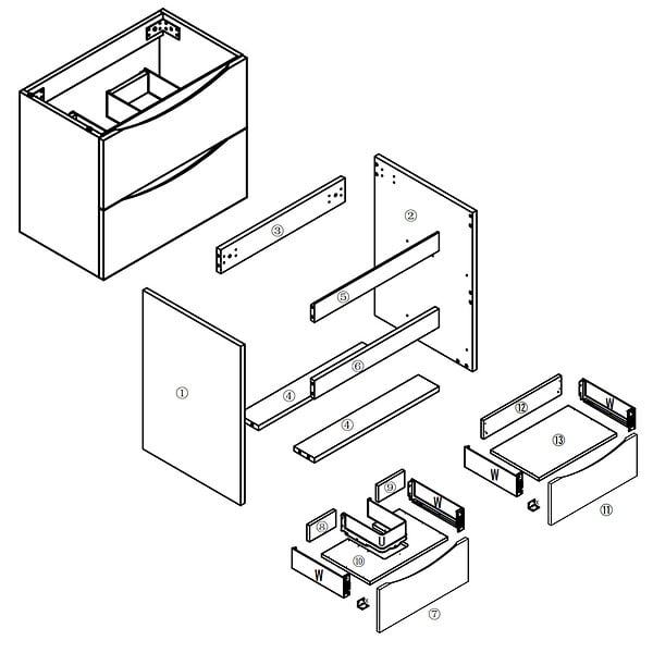 AICA SANITAIRE - Meuble de salle de bain suspendu 60 cm, 2 tiroirs, avec vasque blanche,MDF noir - large
