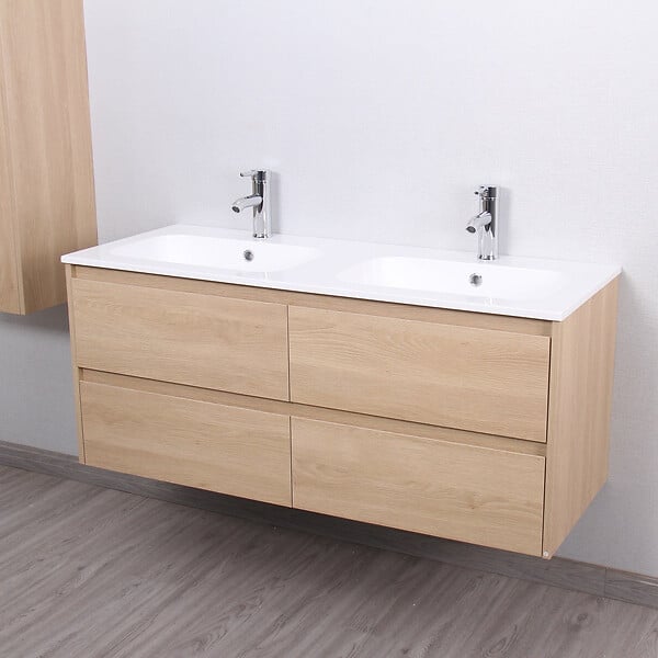 STANO - Meuble salle de bain design double vasque FORTINA largeur 120 cm chêne clair - large