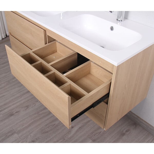 STANO - Meuble salle de bain design double vasque FORTINA largeur 120 cm chêne clair - large