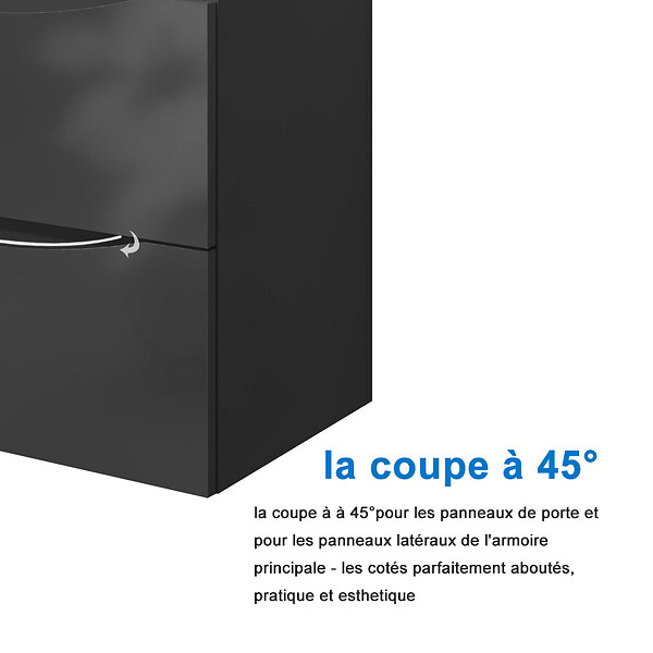 AICA SANITAIRE - Meuble de salle de bain 80 cm, 3 tiroirs, MDF anthracite, avec vasque + pieds - large