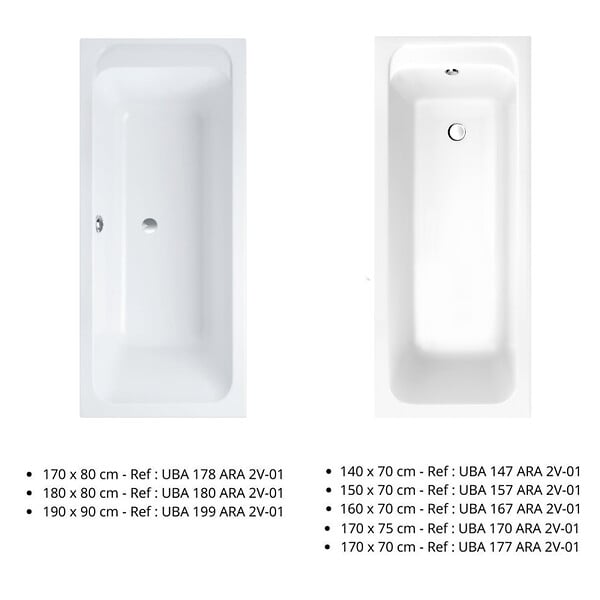 VILLEROY ET BOCH - Baignoire droite 140 X 70  Architectura acrylique - large