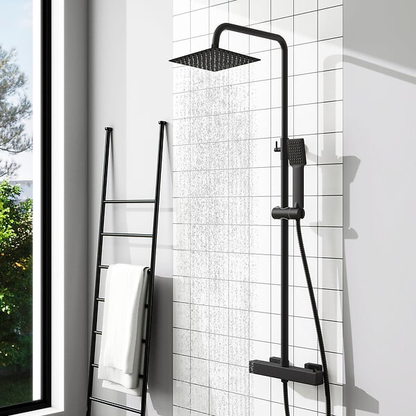 AICA SANITAIRE - Colonne de douche thermostatique noir-Chrome-Laiton&Inox - large