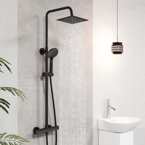AICA SANITAIRE - Colonne de douche thermostatique noir-Chrome-Laiton&Inox - large