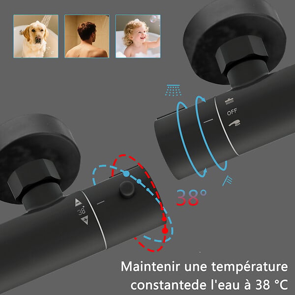 AICA SANITAIRE - Colonne de douche thermostatique noir-Chrome-Laiton&Inox - large