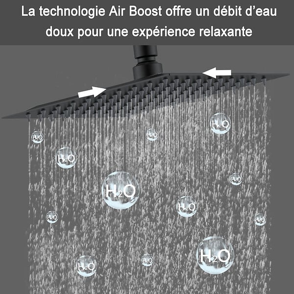 AICA SANITAIRE - Colonne de douche thermostatique noir-Chrome-Laiton&Inox - large