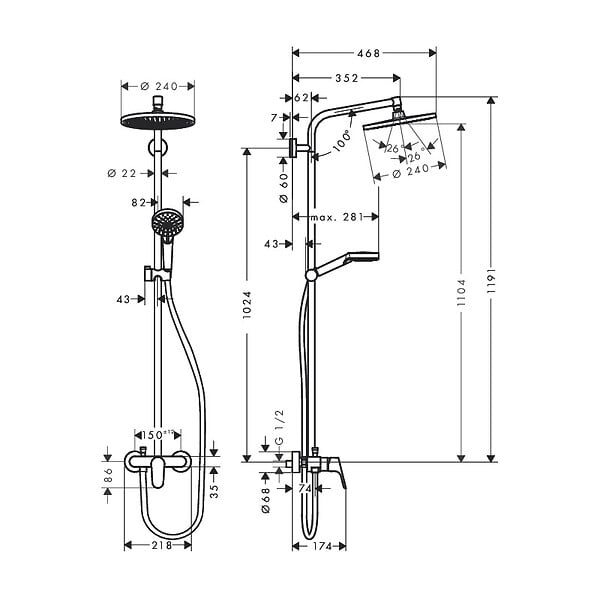 HANSGROHE - Hansgrohe Set de douche Showerpipe Crometta S 240 1jet, mitigeur mécanique (27269000) - large