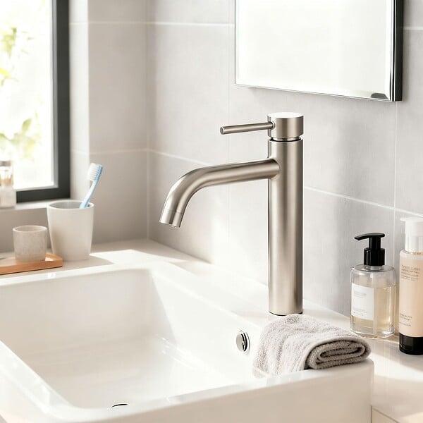 AICA SANITAIRE - Robinet de Salle de Bain Haut en Acier Inoxydable 304 Robinet Lavabo 195mm de Hauteur Mitigeur Monocommande Finition Brossée - large